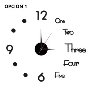Reloj de Pared 3D negro minimalista con números y letras adhesivas