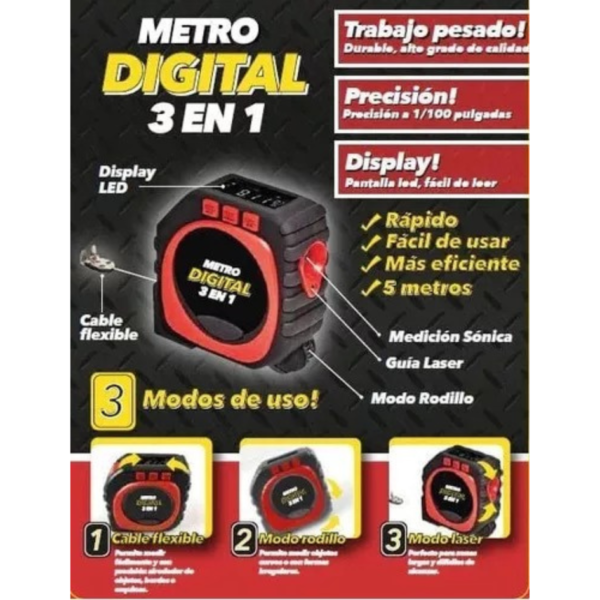 Metro Digital Telémetro Laser Cinta Electrónica Pantalla LED – COLMETECNO