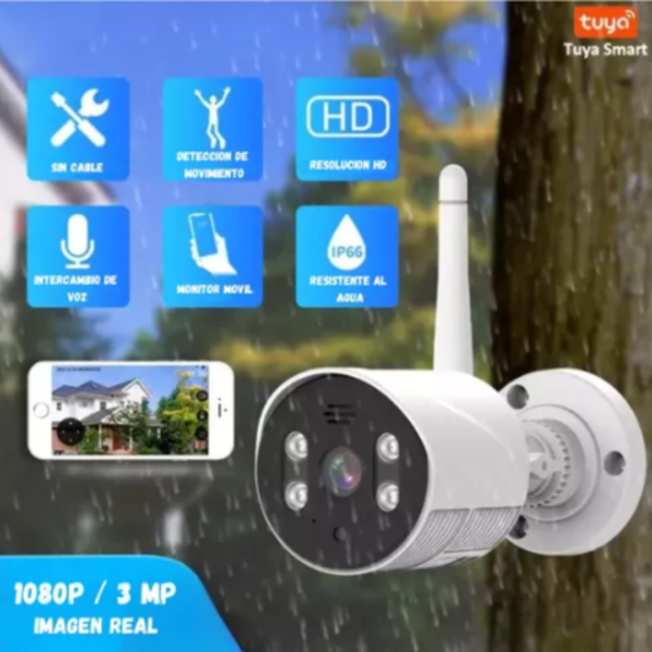 Camara IP Exterior Tipo Bala bajo la lluvia