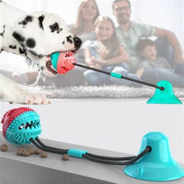Juguete interactivo para perros dálmata con pelota, cuerda elástica y ventosa para tirar y aflojar.