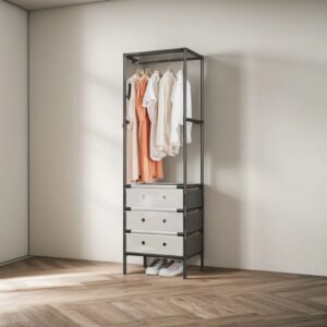 Perchero zapatero de 3 niveles con ropa colgada y organizador de cajones para el hogar