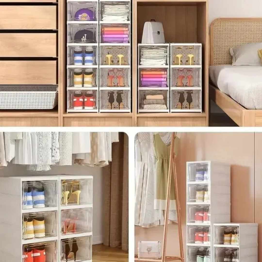 Zapatos deportivos dentro del Zapatero Organizador Plegable apilable