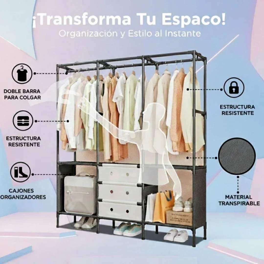 Detalle estructura metálica y conectores closet organizador multifuncional