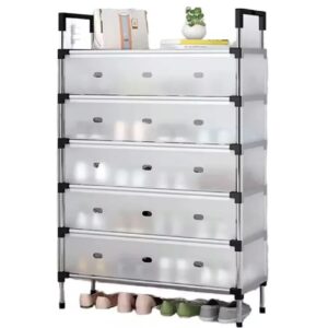 Organizador zapatero metálico 6 niveles blanco con tapa y estante superior