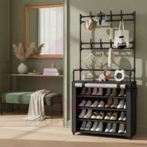 Detalle de bolsillo lateral en el Zapatero Perchero con Protector negro